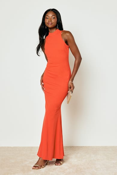 strapless open back dress Natassja Maxi Dress Orange