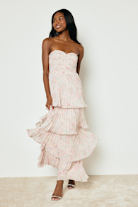 Seriously Sensational Blush Floral Strapless Tiered Maxi Dress 1