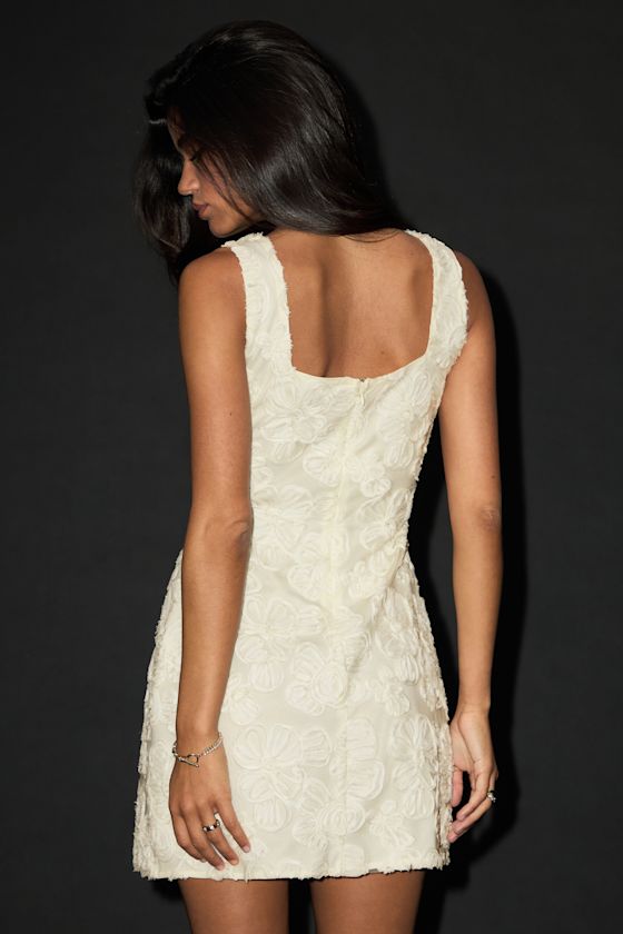 Evara Ivory Floral Applique A-Line Mini Dress 5