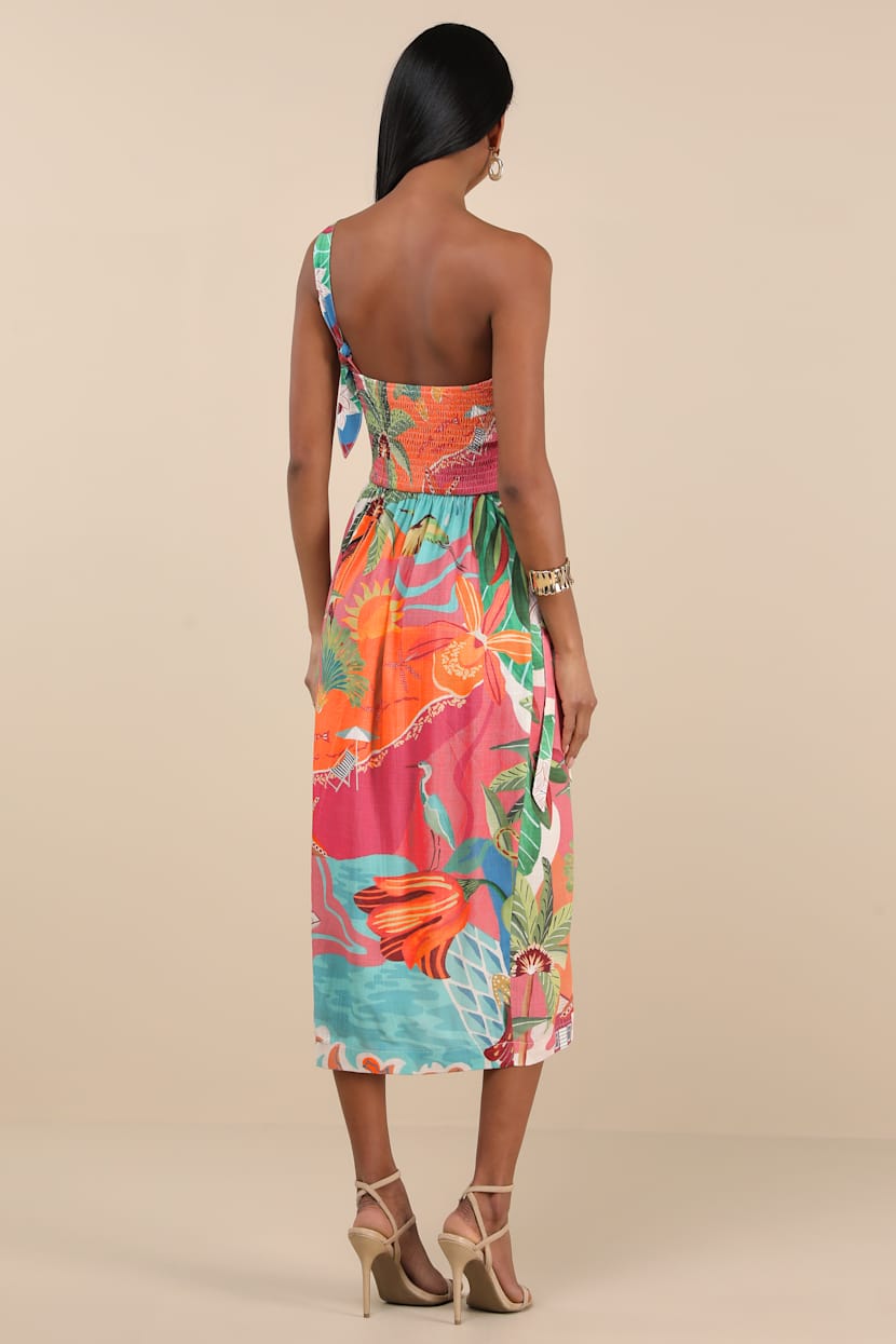 Hilinai Blue Multi Tropical Print Wrap Midi Dress