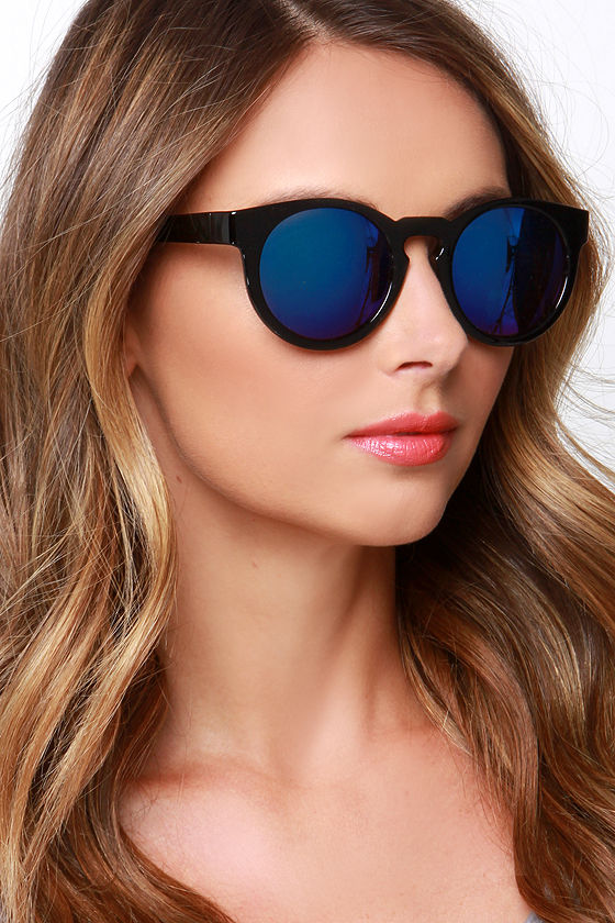 Cool Black Sunglasses Blue Mirrored Sunglasses 12.00 Lulus