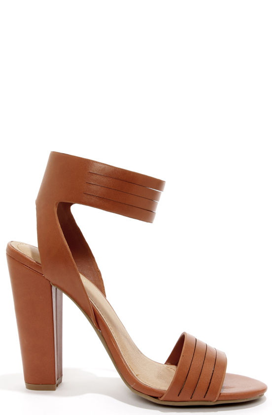 Cute Tan Heels - Ankle Strap Heels - Peep Toe Heels - $31.00