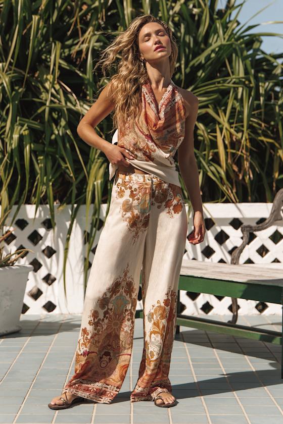 Image of Bahari Cream Multi Boho Print Two-Piece Jumpsuit