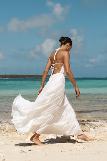 Lulus | White Textured Tiered Backless Maxi Dress | Womens | Large (Available in XL) | 100% Polyester