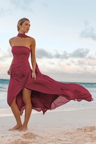 Nellie Berry Pink Pleated Maxi Dress and Scarf Set 1