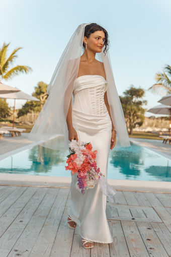 Dawn White Satin Strapless Column Maxi Dress 1