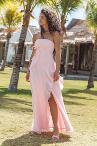 Brylee Light Pink Pleated Ruffled Maxi Dress 1