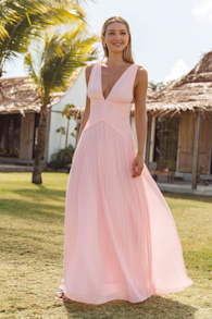 Kelina Light Pink Pleated Drop Waist Maxi Dress 1