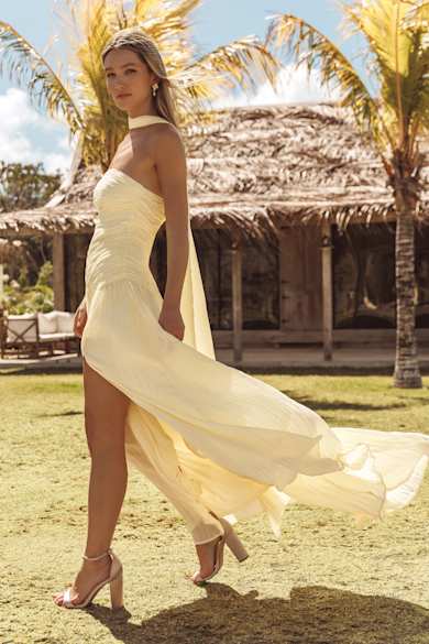 knee length dresses for ladies Gisele Yellow Ruffle Maxi Dress main image 1