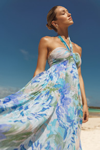 Aminah Blue Multi Floral Pleated Halter Midi Dress 6