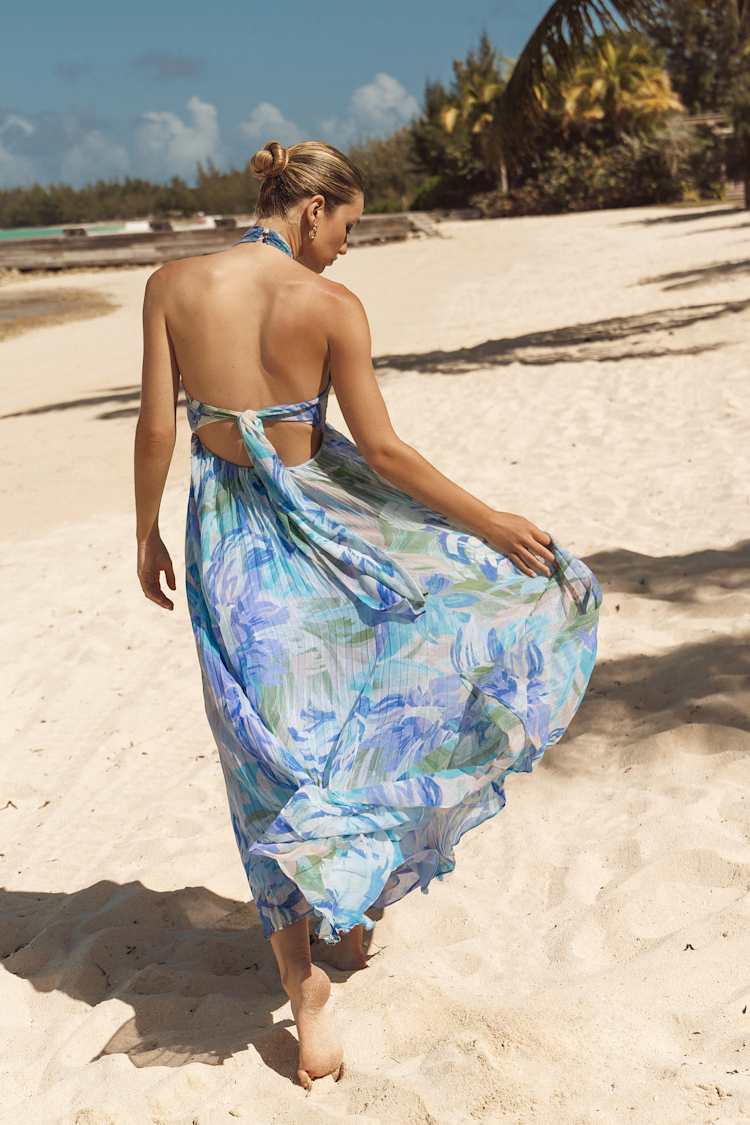 Blue Multi Pleated Dress - Halter Pleated Dress - Blue Maxi Dress - Lulus