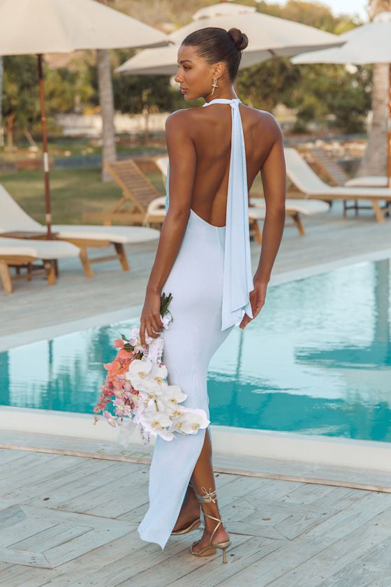 Frona Light Blue Mesh Backless Maxi Dress 7