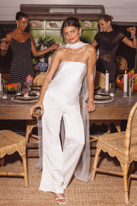 Zettie White Organza Asymmetrical Jumpsuit 6