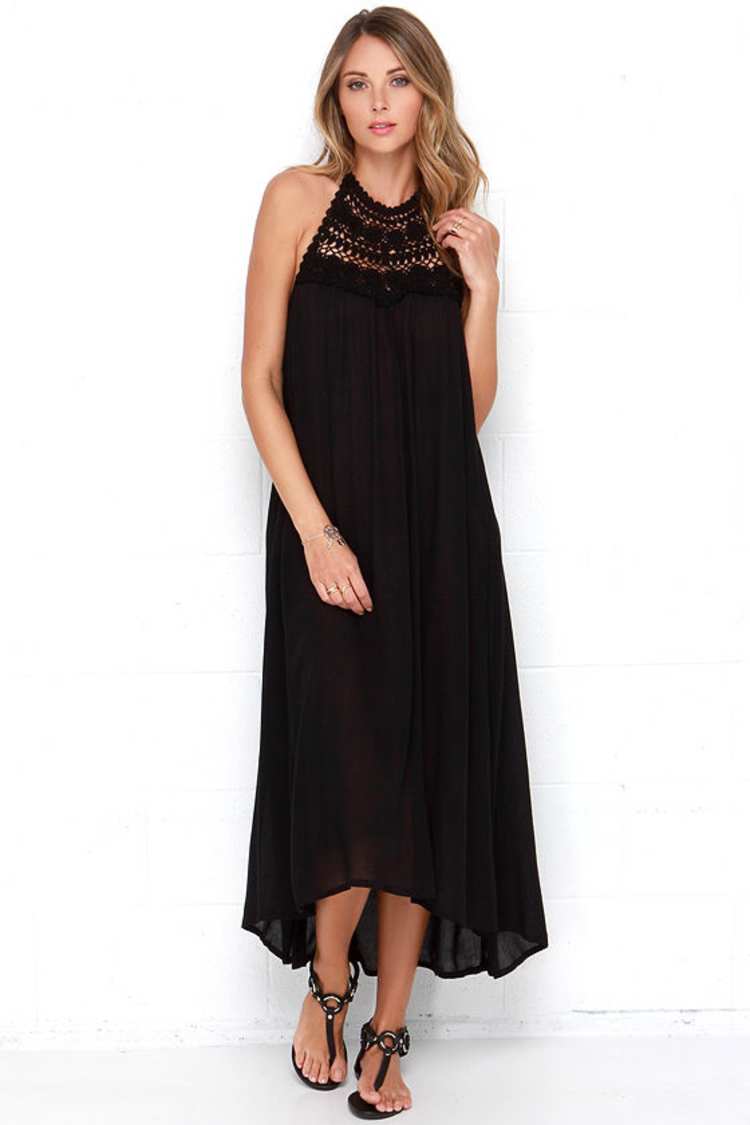 realisation par black dress Crochet Maxi Cover-Up Dress - Jet Black
