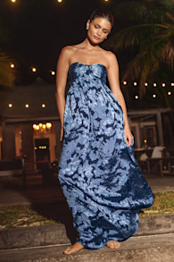 Danalia Navy Floral Burnout Strapless Maxi Dress 1