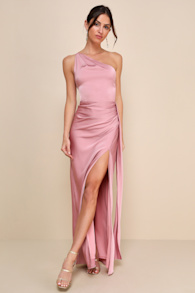 Signature Elegance Rose Satin One-Shoulder Maxi Dress 9