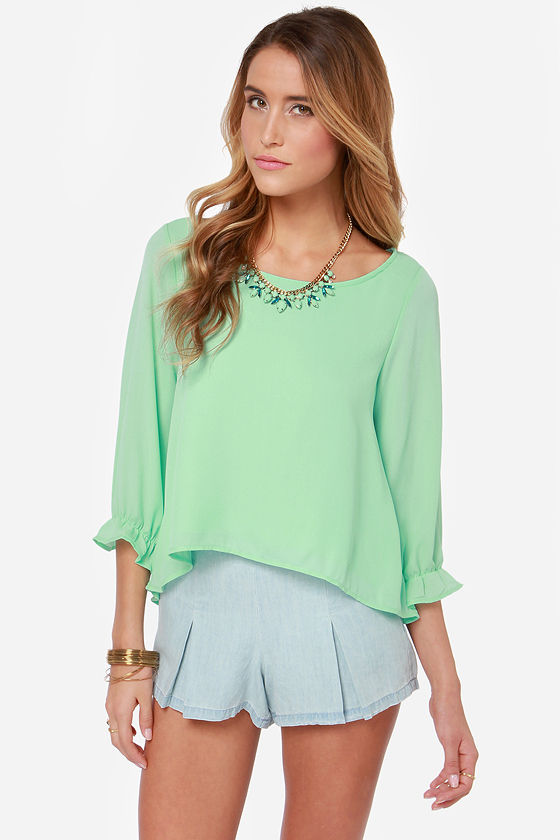 Pretty Mint Green Top Ruffle Top Mint Blouse 37.00 Lulus