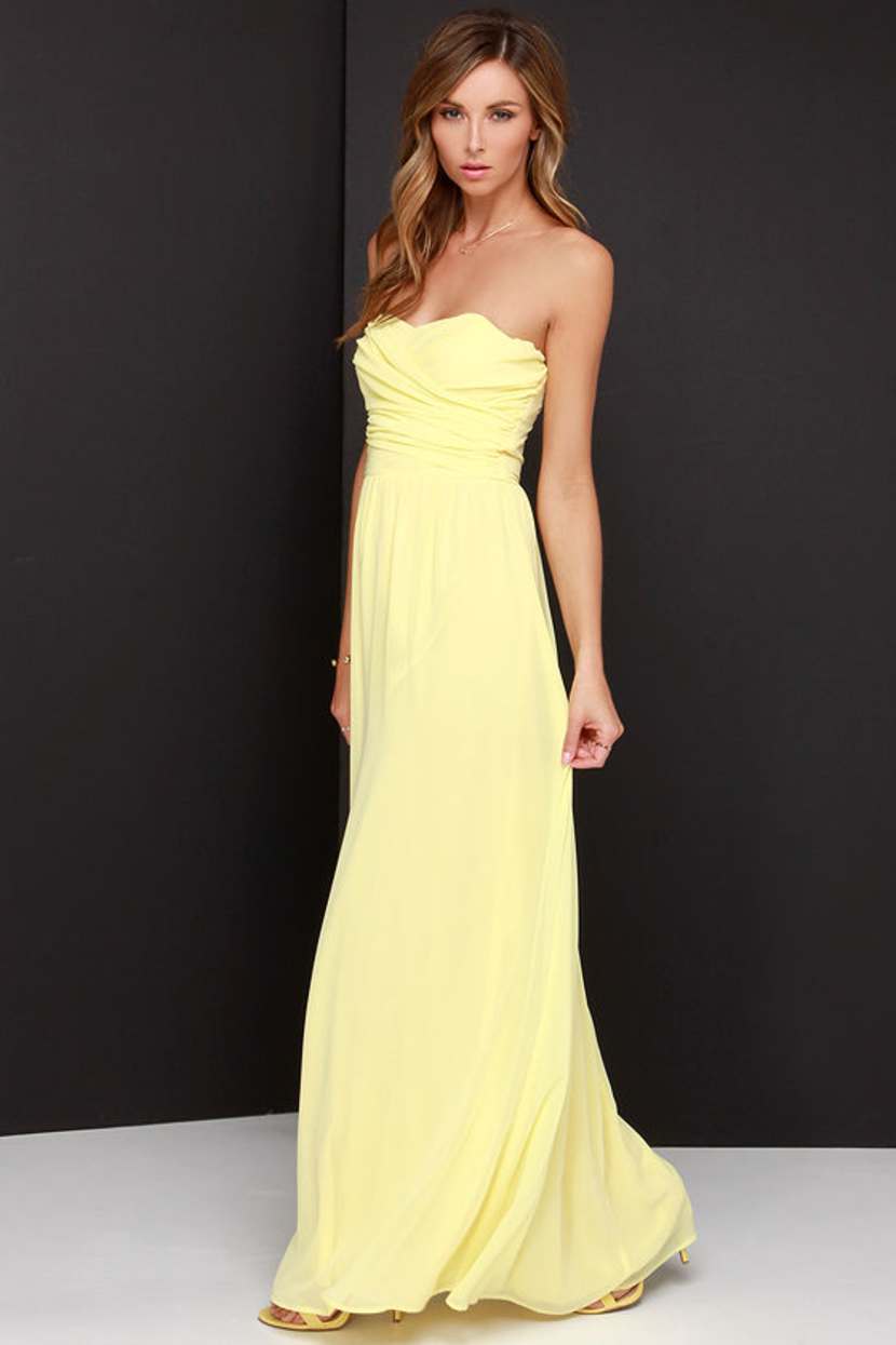 Pretty Yellow Maxi Dress Strapless Dress Maxi Dress
