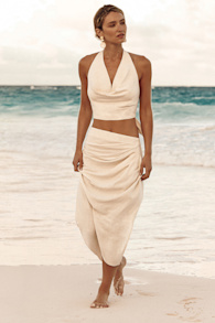 Asana Light Beige Linen Two-Piece Midi Dress 6