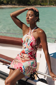 Raluca Multi Tropical Print Halter Mini Dress 1