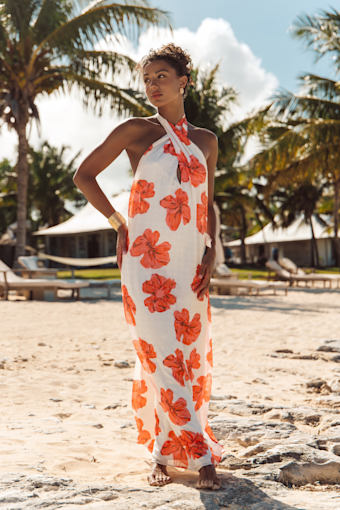 Laurel Cream Floral Halter Maxi Dress 1