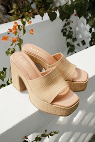 Drexel Beige Raffia Platform Slide Sandals 7