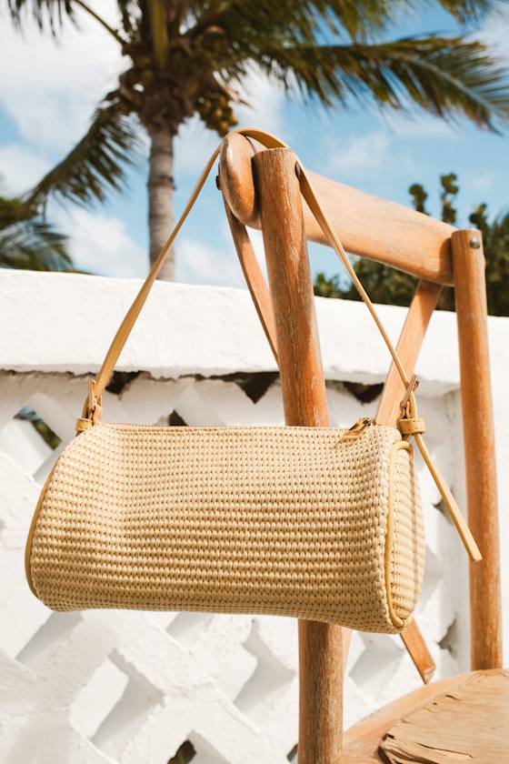 Meri Beige Raffia Shoulder Bag 1