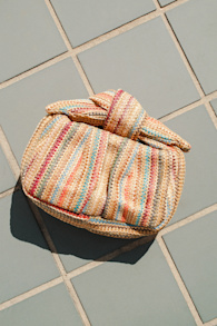 Essential Style Beige Multi Striped Woven Knot Handle Clutch 1