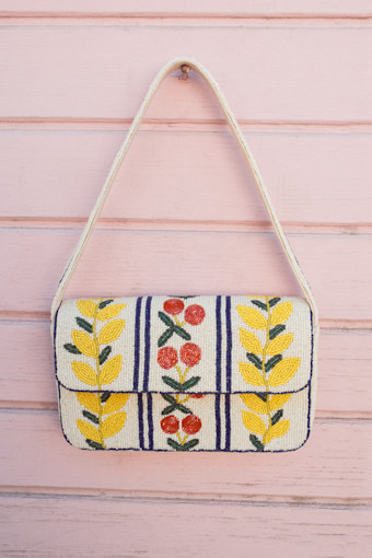 Bariella Ivory Multi Print Beaded Shoulder Bag 1