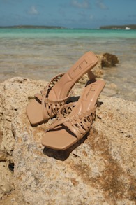 Jamen Mocha Strappy Kitten Heel Slide Sandals 1