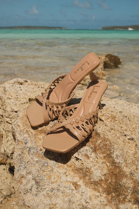 Jamen Mocha Strappy Kitten Heel Slide Sandals 1