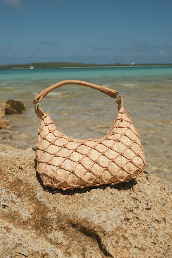 Positano Beige Netted Raffia Shoulder Bag 1