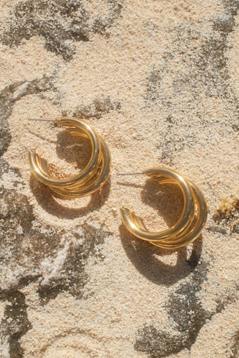 Three's A Crowd 24KT Gold Triple Hoop Earrings 1