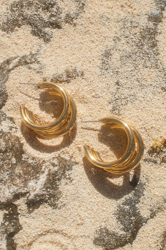 Three's A Crowd 24KT Gold Triple Hoop Earrings 1