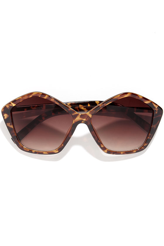 Chic Brown Sunglasses Tortoise Sunglasses Hexagon Sunglasses 10.00
