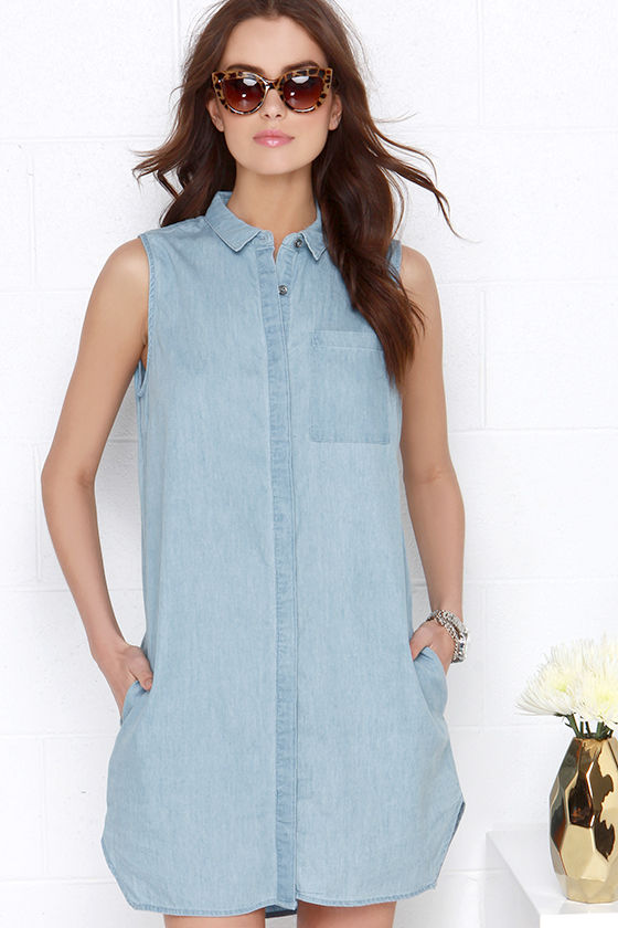 Sleeveless chambray shirt dress Clearance