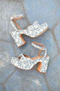 Rosamond White Floral Knotted Platform High Heel Sandals 1