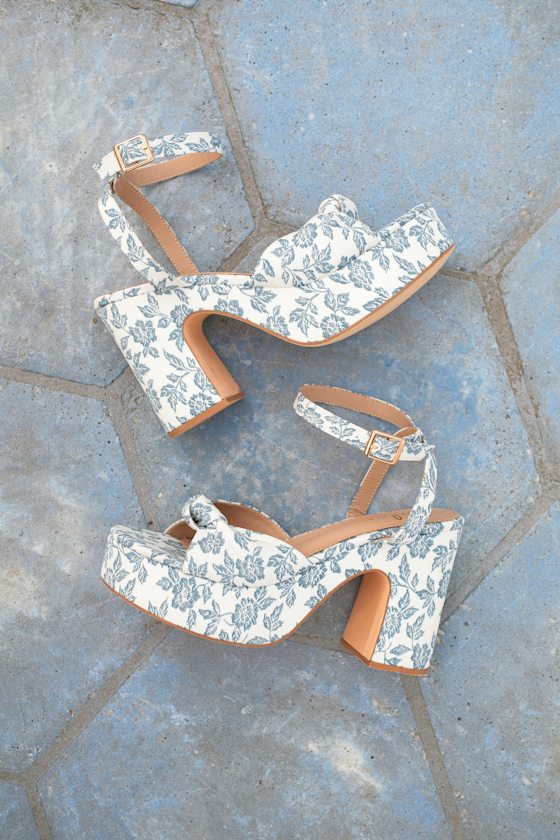 Rosamond White Floral Knotted Platform High Heel Sandals 1