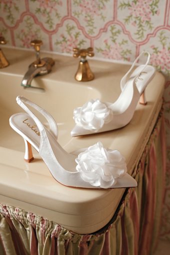 Courtney Ivory Satin Floral Applique Slingback Pumps 1
