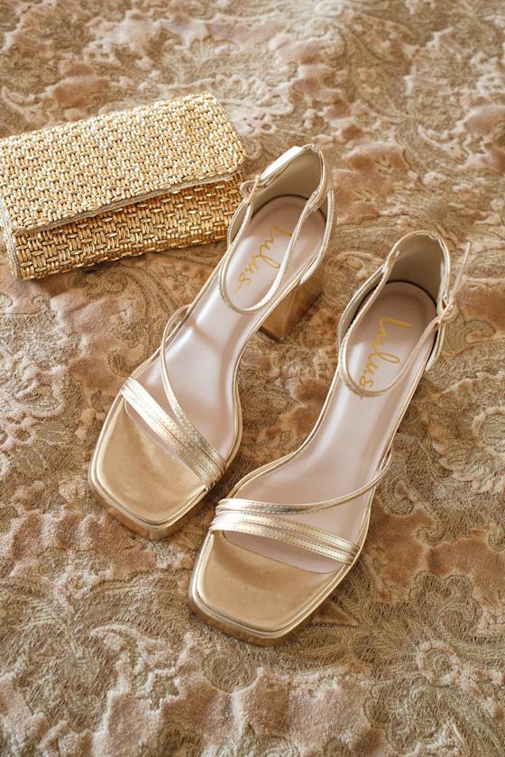 Antinea Gold Metallic Platform Ankle Strap High Heel Sandals 1
