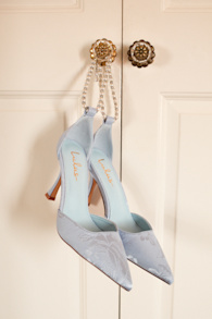 Katie Baby Blue Satin Pearl Pointed-Toe Ankle Strap Pumps 1