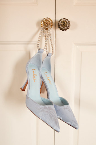 Katie Baby Blue Satin Pearl Pointed-Toe Ankle Strap Pumps 1