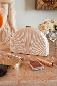 Pleat Perfection Champagne Satin Pleated Hard Clutch 1
