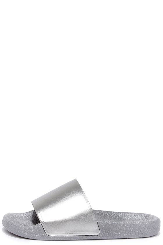 silver slide sandals
