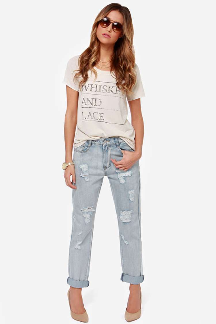 MinkPink Instinct Blues - Distressed Jeans - Boyfriend Jeans 