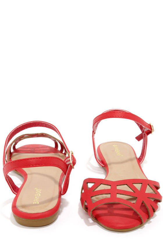 Cute Red Sandals - Cutout Sandals - Vegan Sandals - $21.00