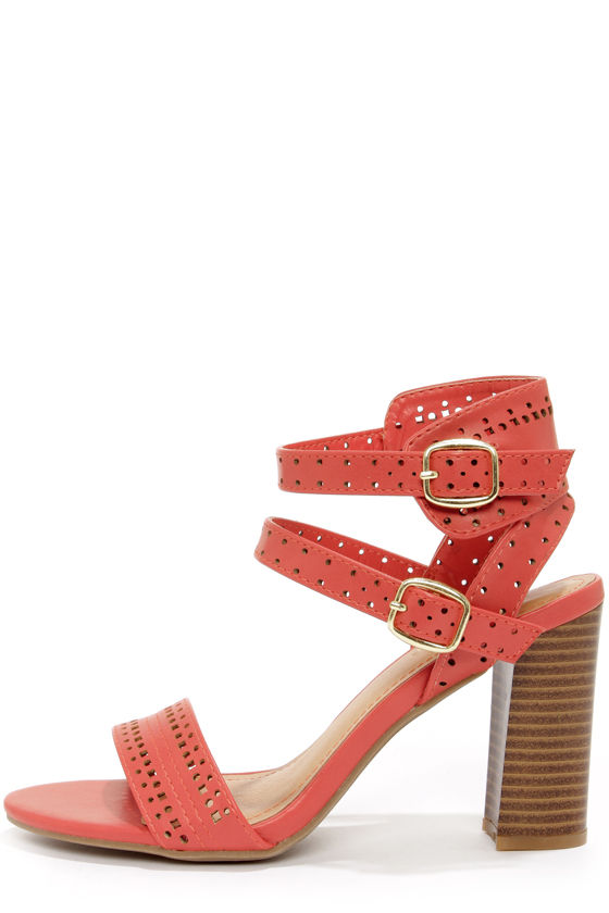 coral sandals heels