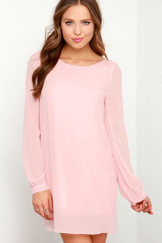 pink shift dress long sleeve