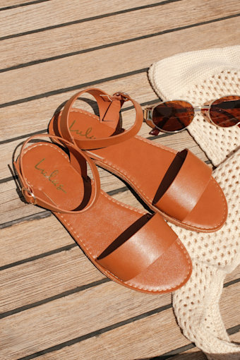 Hearts and Hashtags Tan Flat Sandals 1
