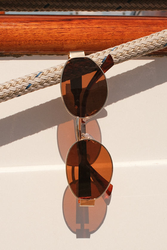 Trendsetting Take Gold and Brown Oval Sunglasses 2